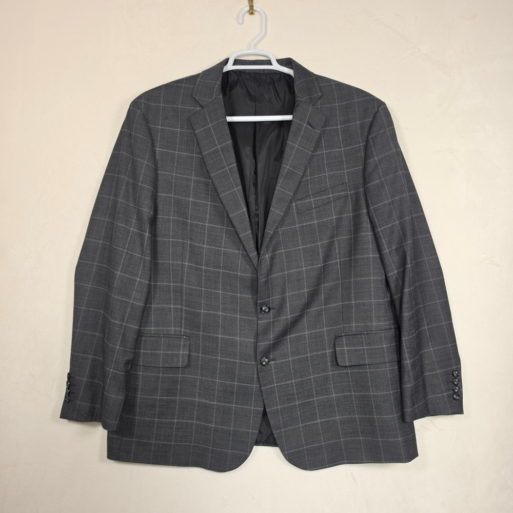 Stafford Suit Mens 50R‎ Gray Windowpane Two Piece Preppy Business Formal Classic - Picture 2 of 16